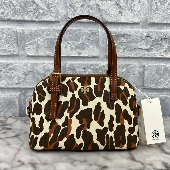 Tory Burch Emerson Printed Dome Satchel Crossbody In Leopard Print - Picture 2 of 11
